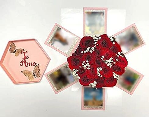 USA-SALES UNIKPACKAGING صندوق هدايا زهور على شكل سداسي عالي الجودة، مع درج، مقاس 9.5 بوصة × 8.3 بوصة × 6.1 بوصة، لتنسيقات الزهور الفاخرة (وردي) in Kuwait