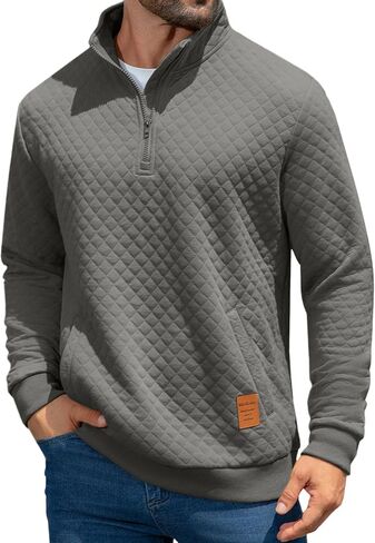 MioRoim Men's Quarter Zip Casual Pullover 1/4 Quilted Waffle Long Sleeve Sweatshirt Mock Neck Sweater with Pocket in Saudi Arabia