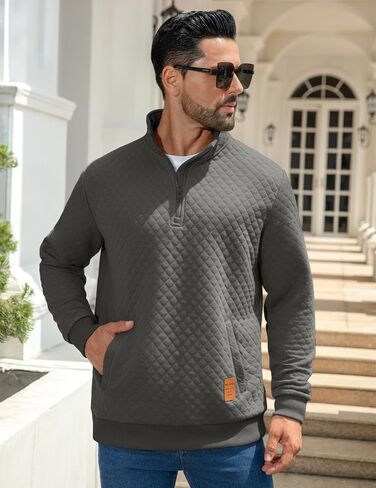 MioRoim Men's Quarter Zip Casual Pullover 1/4 Quilted Waffle Long Sleeve Sweatshirt Mock Neck Sweater with Pocket in Saudi Arabia