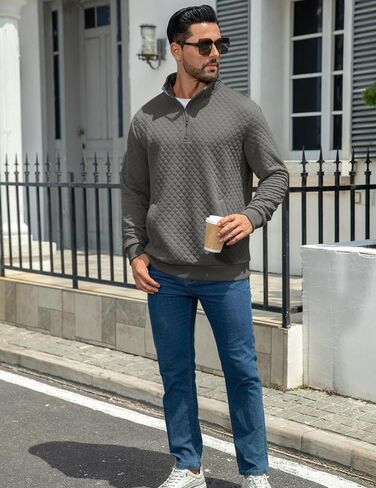 MioRoim Men's Quarter Zip Casual Pullover 1/4 Quilted Waffle Long Sleeve Sweatshirt Mock Neck Sweater with Pocket in Saudi Arabia