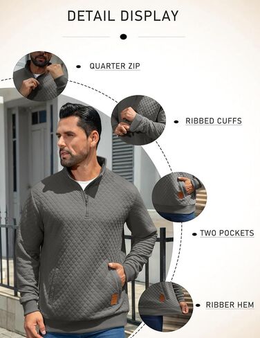 MioRoim Men's Quarter Zip Casual Pullover 1/4 Quilted Waffle Long Sleeve Sweatshirt Mock Neck Sweater with Pocket in Saudi Arabia