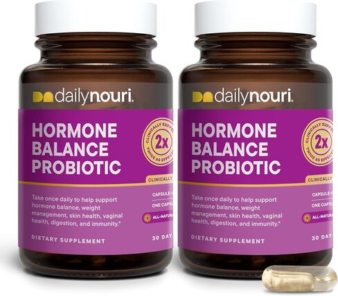 Daily Nouri Hormone Balance Probiotic for Women | for PCOS Symptoms, Vaginal pH, Yeast Balance, Skin Health, Digestion & Immunity-7 Probiotic Strains-Prebiotics (30 Vegan Capsules, 30 Day Supply) in Kuwait