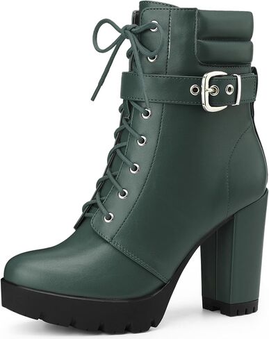 Perphy Platform Lace Up Chunky Heel Buckle Ankle Combat Boots for Women in Saudi Arabia