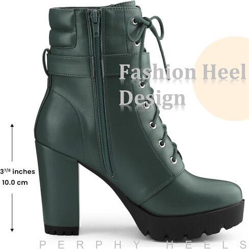 Perphy Platform Lace Up Chunky Heel Buckle Ankle Combat Boots for Women in Saudi Arabia