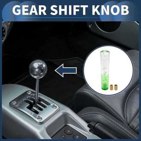 Round Crystal Shift Knob, 20cm Universal for Automatic and Manual Vehicle Gear Shifter Knob with 2 Adapter Acrylic Clear Green, 1 Set in Saudi Arabia