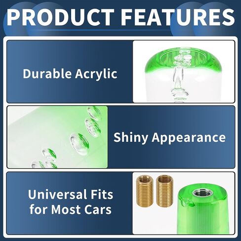 Round Crystal Shift Knob, 20cm Universal for Automatic and Manual Vehicle Gear Shifter Knob with 2 Adapter Acrylic Clear Green, 1 Set in Saudi Arabia