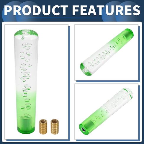 Round Crystal Shift Knob, 20cm Universal for Automatic and Manual Vehicle Gear Shifter Knob with 2 Adapter Acrylic Clear Green, 1 Set in Saudi Arabia