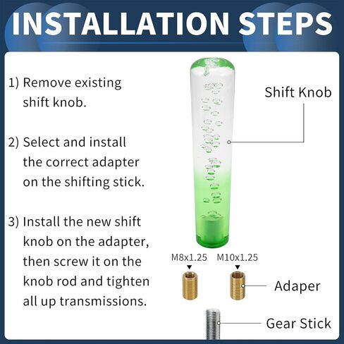 Round Crystal Shift Knob, 20cm Universal for Automatic and Manual Vehicle Gear Shifter Knob with 2 Adapter Acrylic Clear Green, 1 Set in Saudi Arabia