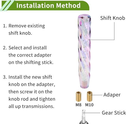 Twisted Pattern Crystal 20cm Shift Knob Gear Shifter Knob Acrylic Stick Shifter Lever Knob for Automatic Manual Vehicle W/ 2 Adapter Multicolor 1 Set in Saudi Arabia