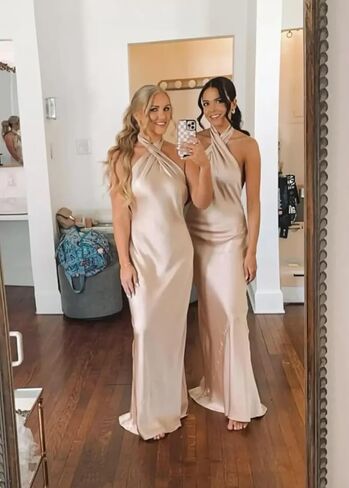 RYANTH Satin Mermaid Bridesmaid Dresses for Women Halter Long Prom Dress 2025 Ruched Formal Evening Gowns in Saudi Arabia