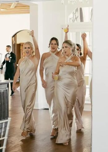 RYANTH Satin Mermaid Bridesmaid Dresses for Women Halter Long Prom Dress 2025 Ruched Formal Evening Gowns in Saudi Arabia