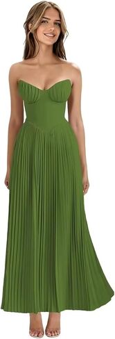 Strapless Bridesmaid Dresses Pleated Chiffon Formal Evening Dresses Long Sweetheart Corset Prom Dress in Saudi Arabia