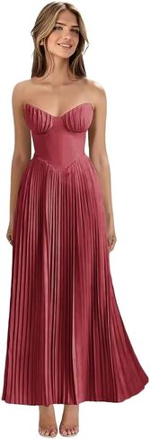Strapless Bridesmaid Dresses Pleated Chiffon Formal Evening Dresses Long Sweetheart Corset Prom Dress in Saudi Arabia