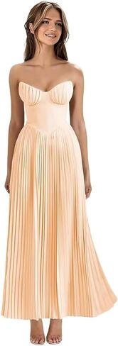Strapless Bridesmaid Dresses Pleated Chiffon Formal Evening Dresses Long Sweetheart Corset Prom Dress in Saudi Arabia