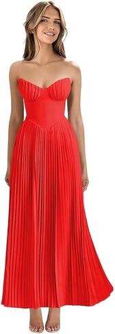 Strapless Bridesmaid Dresses Pleated Chiffon Formal Evening Dresses Long Sweetheart Corset Prom Dress in Saudi Arabia