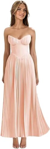 Strapless Bridesmaid Dresses Pleated Chiffon Formal Evening Dresses Long Sweetheart Corset Prom Dress in Saudi Arabia