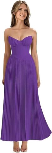 Strapless Bridesmaid Dresses Pleated Chiffon Formal Evening Dresses Long Sweetheart Corset Prom Dress in Saudi Arabia