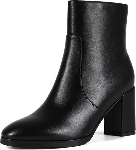 Women's Heeled Ankle Boots Side Zipper Chunky Block Heel Booties Fall Ankle Booties For Office Work Round Toe Booties in Saudi Arabia