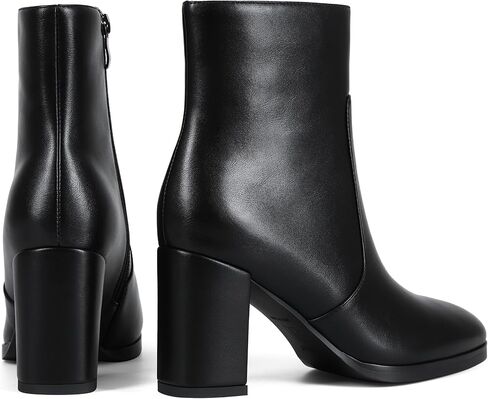 Women's Heeled Ankle Boots Side Zipper Chunky Block Heel Booties Fall Ankle Booties For Office Work Round Toe Booties in Saudi Arabia