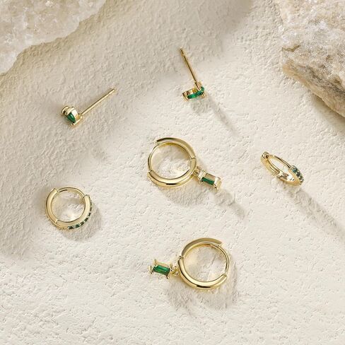 14K Gold Plated Emerald Green Crystal Earrings Set, 3 Pairs Stud and Hoop Earrings in Saudi Arabia