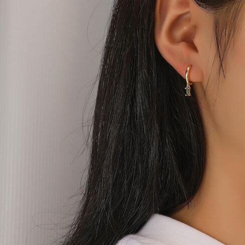 14K Gold Plated Emerald Green Crystal Earrings Set, 3 Pairs Stud and Hoop Earrings in Saudi Arabia