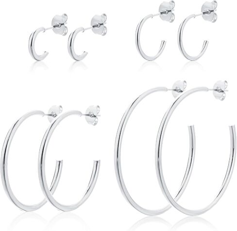 4 Pairs 14k Gold Hoop Earrings for Women Silver Stainless Steel Hoops Earrings Set Lightweight Hypoallergenic Earrings Jewelry Gifts in Saudi Arabia