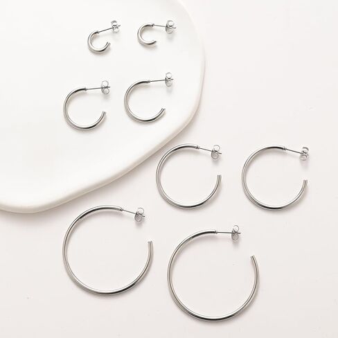 4 Pairs 14k Gold Hoop Earrings for Women Silver Stainless Steel Hoops Earrings Set Lightweight Hypoallergenic Earrings Jewelry Gifts in Saudi Arabia