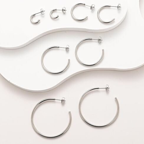 4 Pairs 14k Gold Hoop Earrings for Women Silver Stainless Steel Hoops Earrings Set Lightweight Hypoallergenic Earrings Jewelry Gifts in Saudi Arabia