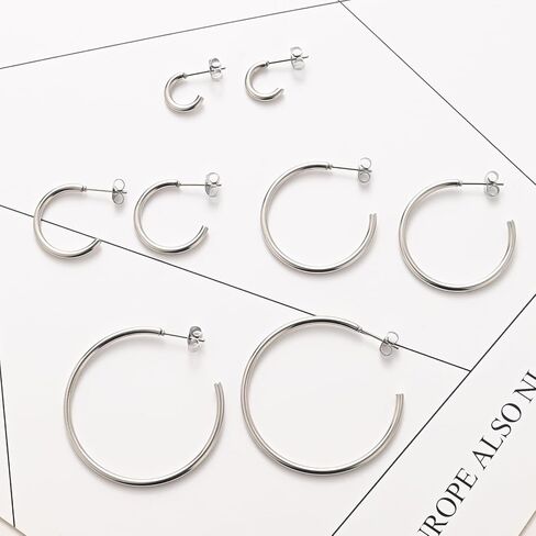 4 Pairs 14k Gold Hoop Earrings for Women Silver Stainless Steel Hoops Earrings Set Lightweight Hypoallergenic Earrings Jewelry Gifts in Saudi Arabia