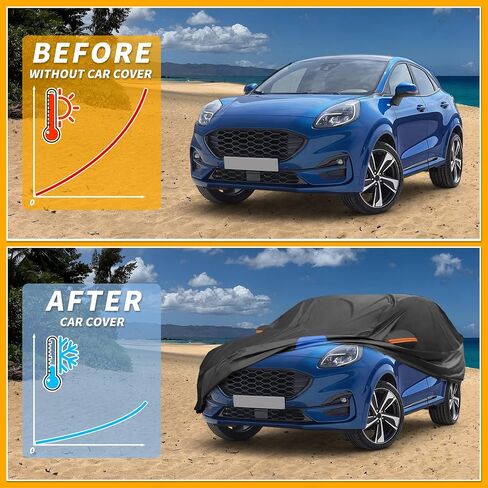 All-Weather Waterproof Car Cover - UV-Resistant Outdoor Full Exterior Protection for Ford Fiesta Sedan 210D-PU Black Blue with Right Side Zipper in Saudi Arabia