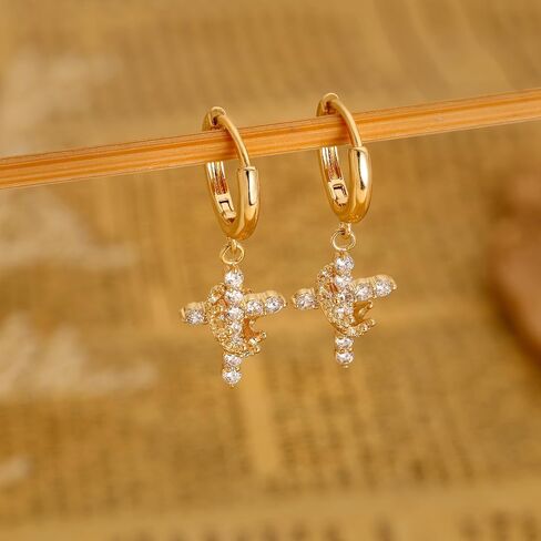 Cross Crown Earrings Crystal Cross Drop Hoop Earrings, White, Dangle Style, Religious Fashion Jewelry in Saudi Arabia
