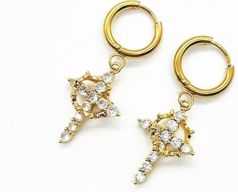 Cross Crown Earrings Crystal Cross Drop Hoop Earrings, White, Dangle Style, Religious Fashion Jewelry in Saudi Arabia