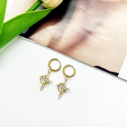 Cross Crown Earrings Crystal Cross Drop Hoop Earrings, White, Dangle Style, Religious Fashion Jewelry in Saudi Arabia