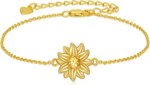 Sunflower Bracelet 925 Sterling Silver Gold Plated Natural Citrine Sunflower Adjustable Link Bracelets You Are My Sunshine Jewelry Gifts for Women in Kuwait