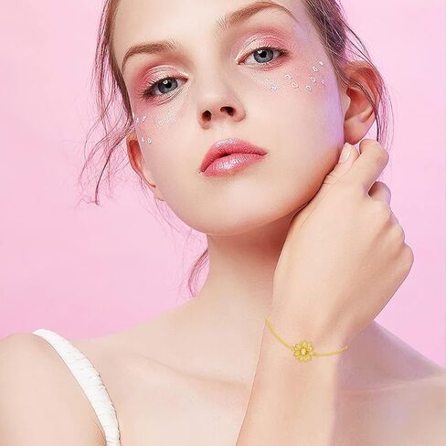 Sunflower Bracelet 925 Sterling Silver Gold Plated Natural Citrine Sunflower Adjustable Link Bracelets You Are My Sunshine Jewelry Gifts for Women in Kuwait