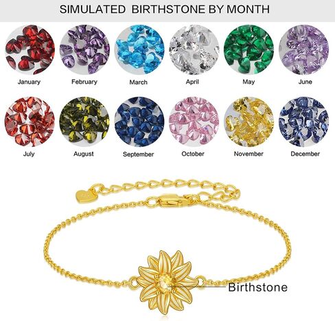 Sunflower Bracelet 925 Sterling Silver Gold Plated Natural Citrine Sunflower Adjustable Link Bracelets You Are My Sunshine Jewelry Gifts for Women in Kuwait