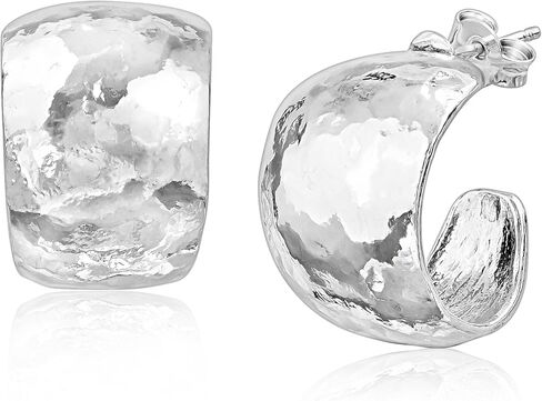 JEAN RACHEL JEWELRY 925 Sterling Silver Hoop Earrings for Women – Small Wide Hammered Hoop – Hypoallergenic, Lead & Nickel Free Chunky Hoops in Saudi Arabia