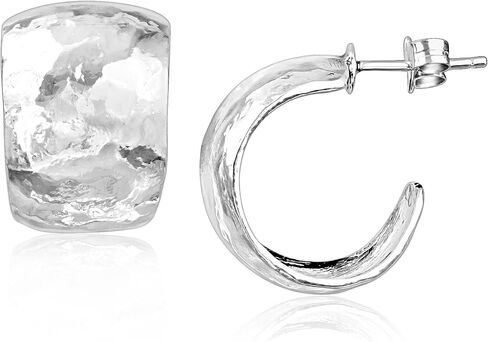 JEAN RACHEL JEWELRY 925 Sterling Silver Hoop Earrings for Women – Small Wide Hammered Hoop – Hypoallergenic, Lead & Nickel Free Chunky Hoops in Saudi Arabia