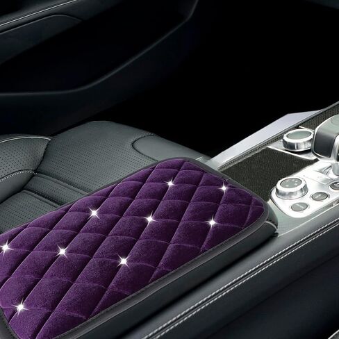 غطاء وحدة التحكم المركزية العالمية للسيارة X AUTOHAUX، وسادة مسند ذراع من القماش المخملي مع تصميم حجر الراين، أرجواني in Saudi Arabia