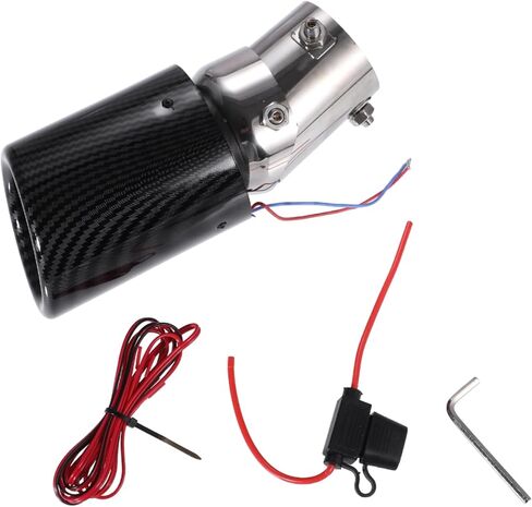 أنبوب طرفي عادم السيارة مع أضواء LED حمراء قابلة للتعديل بمدخل 1.4-2.2 بوصة بطول 8.3 بوصة من الفولاذ المقاوم للصدأ نمط ألياف الكربون باللون الأسود in Saudi Arabia