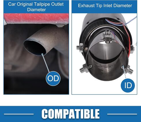 أنبوب طرفي عادم السيارة مع أضواء LED حمراء قابلة للتعديل بمدخل 1.4-2.2 بوصة بطول 8.3 بوصة من الفولاذ المقاوم للصدأ نمط ألياف الكربون باللون الأسود in Saudi Arabia