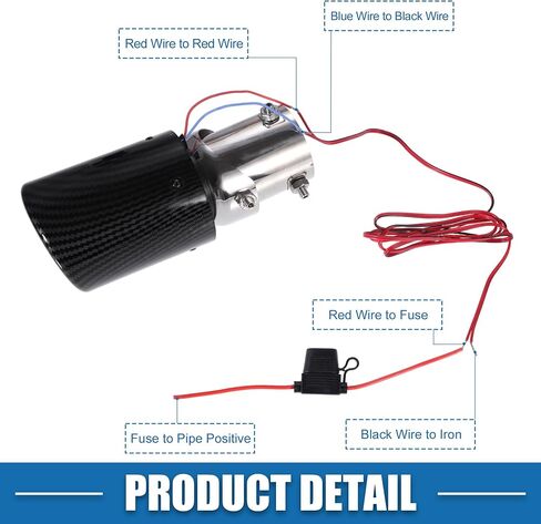 أنبوب طرفي عادم السيارة مع أضواء LED حمراء قابلة للتعديل بمدخل 1.4-2.2 بوصة بطول 8.3 بوصة من الفولاذ المقاوم للصدأ نمط ألياف الكربون باللون الأسود in Saudi Arabia