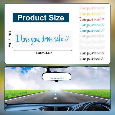 10 Pcs I Love You Drive Safe Mirror Stickers, Cute Vinyl Car Rear View Mirror Decals in Saudi Arabia