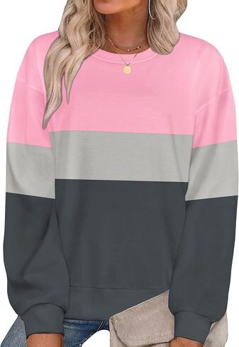 CHICGAL Sweatshirt for Women Long Sleeve Shirts Crewneck Color Block Loose Fit Pullover Fall Tops in Kuwait