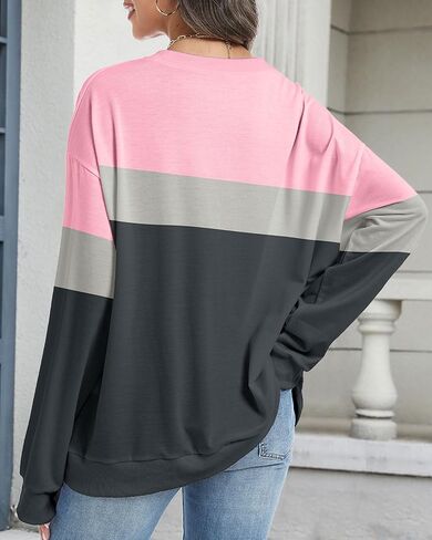 CHICGAL Sweatshirt for Women Long Sleeve Shirts Crewneck Color Block Loose Fit Pullover Fall Tops in Kuwait