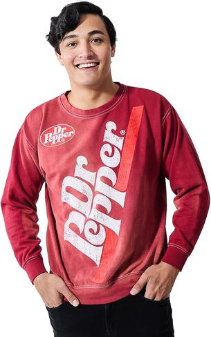 Bioworld Dr Pepper Oversized Distressed Vintage Logo Adult Unisex Potassium Washed Crew Neck Long Sleeve Sweatshirt in Saudi Arabia