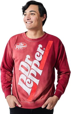 Bioworld Dr Pepper Oversized Distressed Vintage Logo Adult Unisex Potassium Washed Crew Neck Long Sleeve Sweatshirt in Saudi Arabia