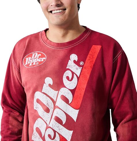 Bioworld Dr Pepper Oversized Distressed Vintage Logo Adult Unisex Potassium Washed Crew Neck Long Sleeve Sweatshirt in Saudi Arabia