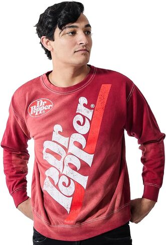 Bioworld Dr Pepper Oversized Distressed Vintage Logo Adult Unisex Potassium Washed Crew Neck Long Sleeve Sweatshirt in Saudi Arabia