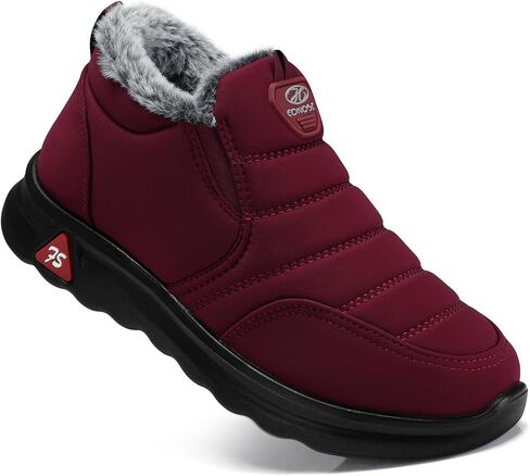 أحذية شتوية حمراء من SHIBEVER للنساء: أحذية ثلج دافئة مبطنة بالفراء سهلة الارتداء على الكاحل، أحذية مريحة مقاومة للماء للاستخدام في الهواء الطلق مقاس 8 in Kuwait